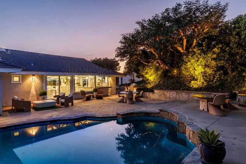 Pool and patio at twilight — Corona del Mar real estate photography