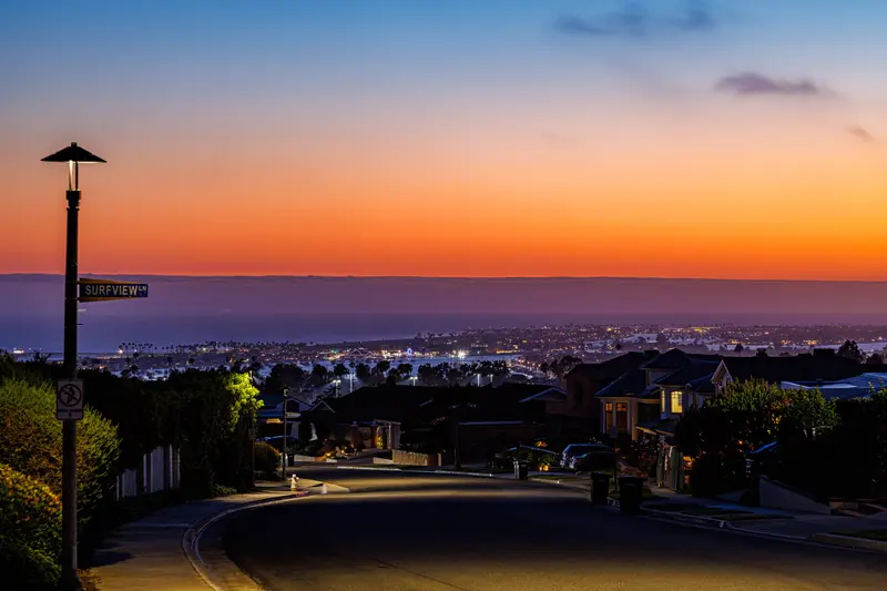 Sunset view of Newport Harbor from Harbor View, Corona del Mar
