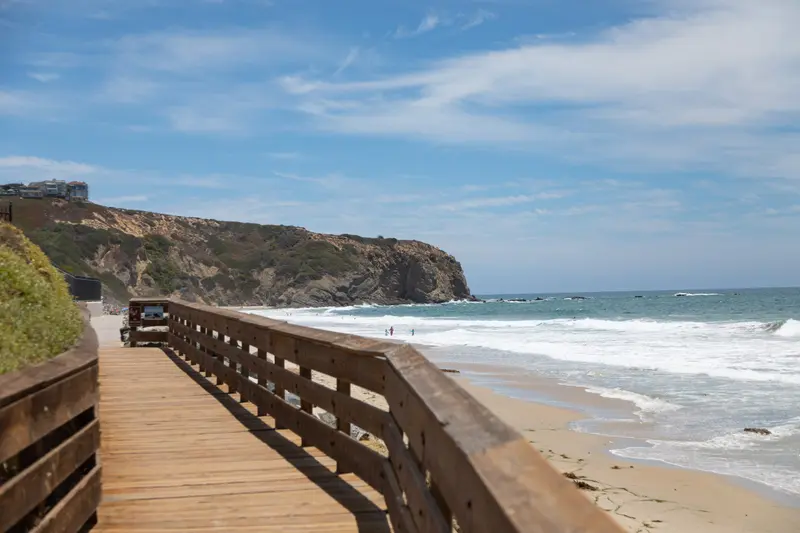 Aerial view of beach homes along the boardwalk, looking north, Strand Beach, Dana Point