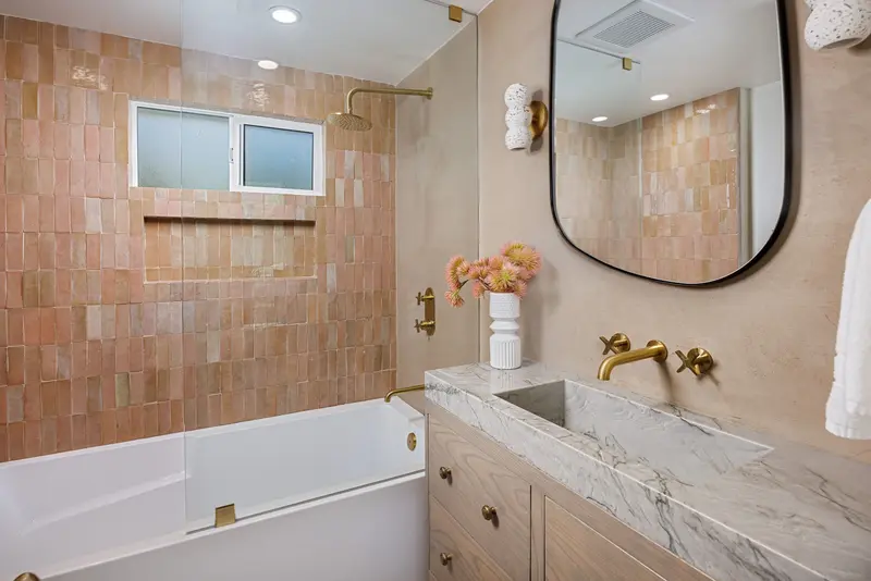 Bathroom with terracotta zellige tile — Laguna Beach real estate photography