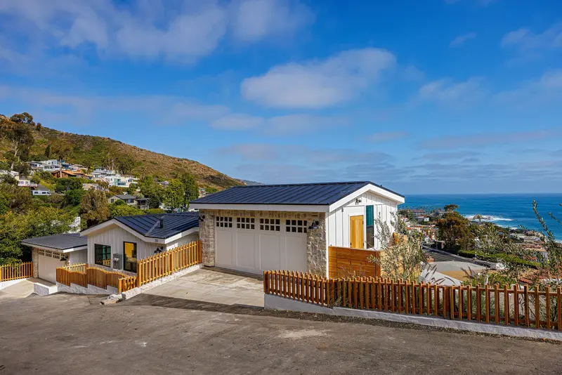 Exterior with stone and board-and-batten siding — Laguna Beach real estate photography
