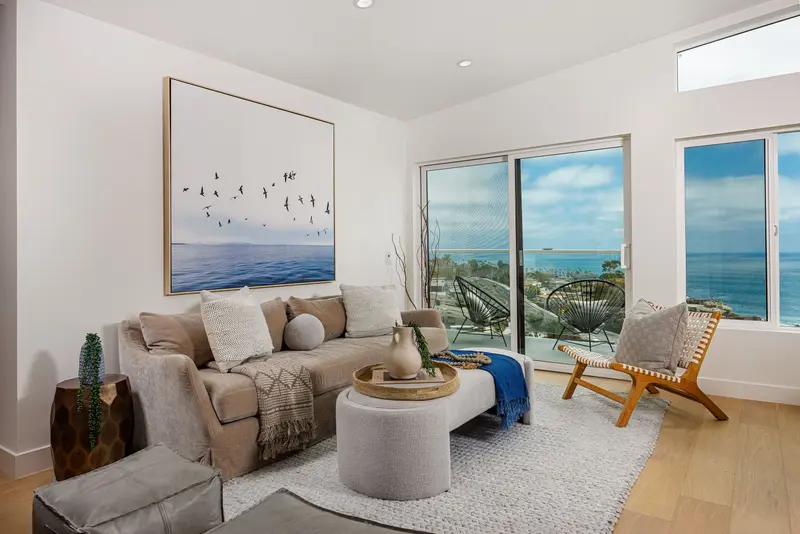 Living room with ocean view — Laguna Beach real estate photography