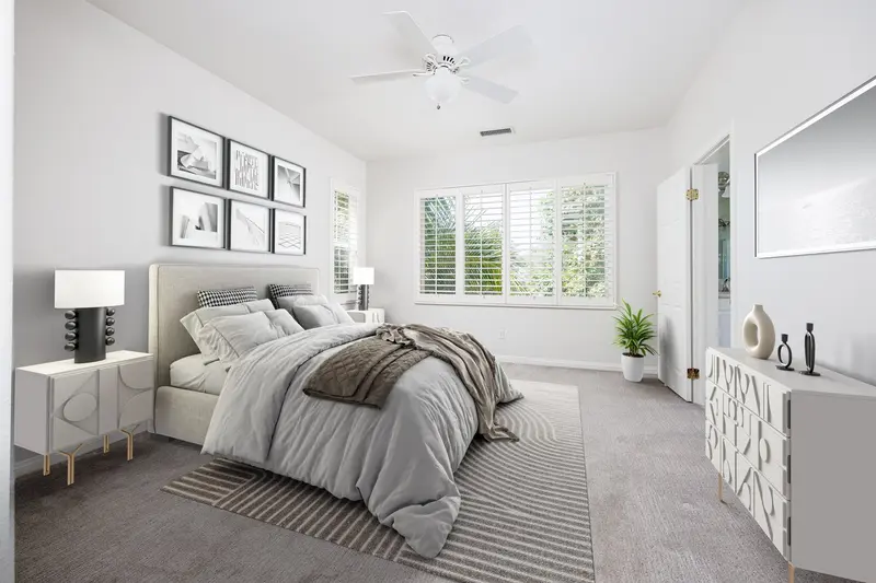 Bedroom virtually staged with modern furniture, after, Lake Forest — after