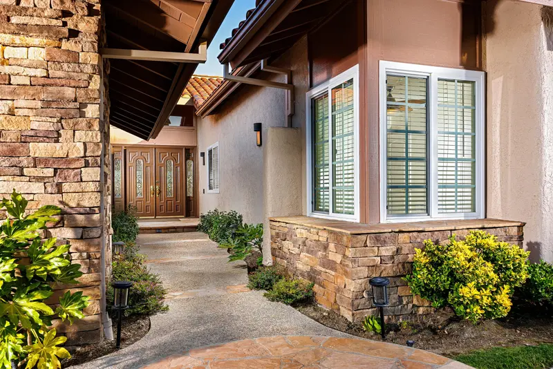 Stone entry walkway and double front doors — Mission Viejo real estate photography