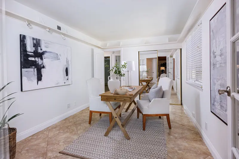Staged home office with gallery wall — Mission Viejo real estate photography