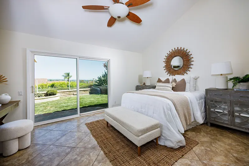 Primary bedroom opening to the backyard — Mission Viejo real estate photography