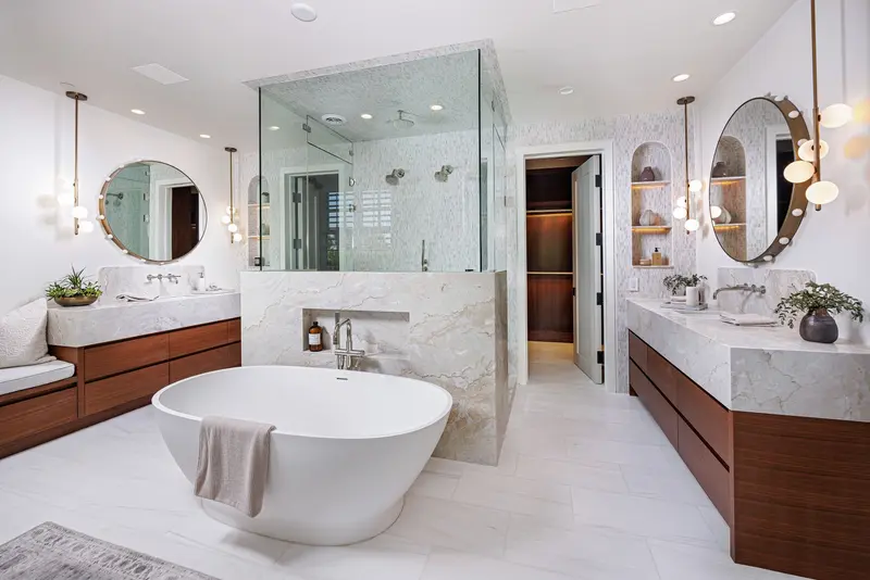 Primary bathroom with freestanding tub — Newport Beach real estate photography