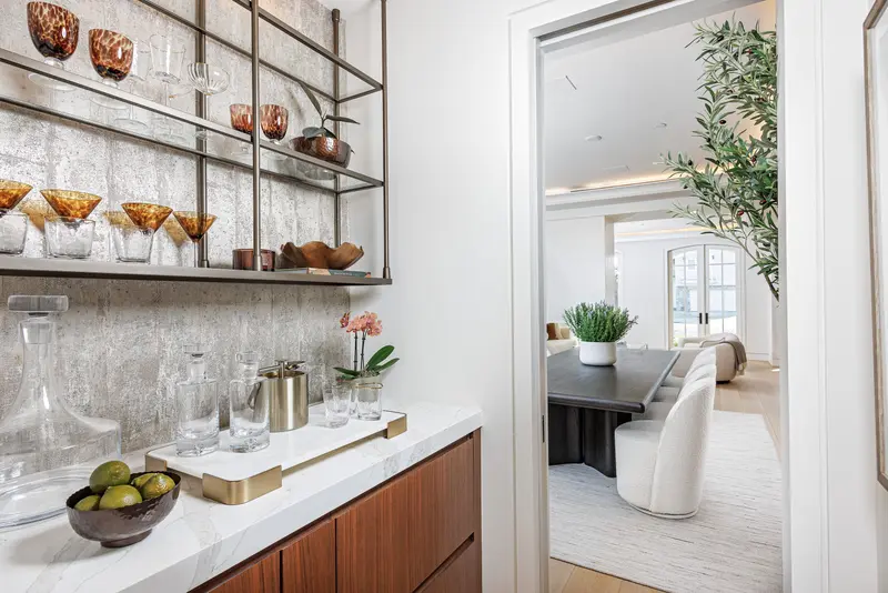 Wet bar with glassware display — Newport Beach real estate photography