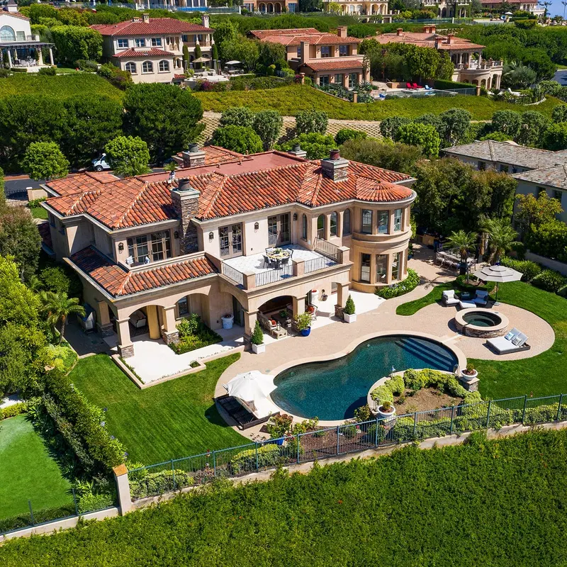 Aerial drone view of a home's exterior, Newport Coast