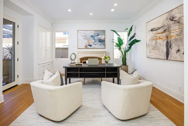 Home office with built-in cabinetry — Newport Coast real estate photography