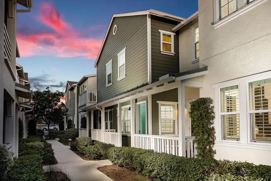 Porch Light at Blue Hour — Esencia Village, Rancho Mission Viejo real estate photography