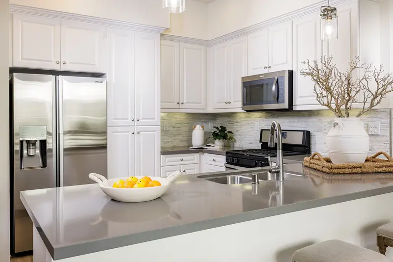 Kitchen island detail with fruit bowl — Rancho Mission Viejo real estate photography