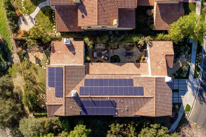 Aerial view of the courtyard and solar roof — San Clemente real estate photography